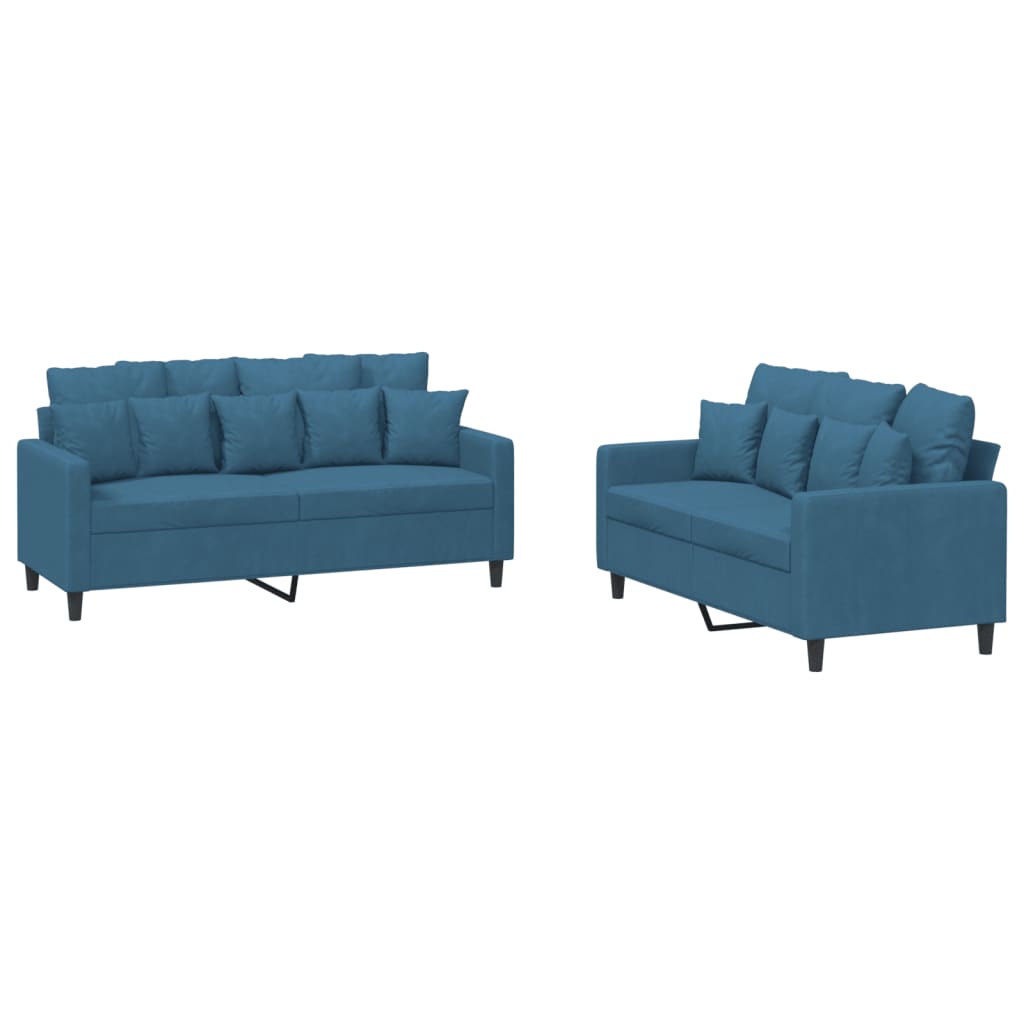 Vidaxl 2 pcs conjunto de sofás com almofadões veludo azul
