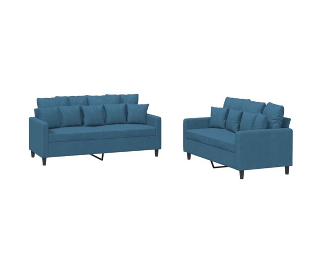 Vidaxl 2 pcs conjunto de sofás com almofadões veludo azul