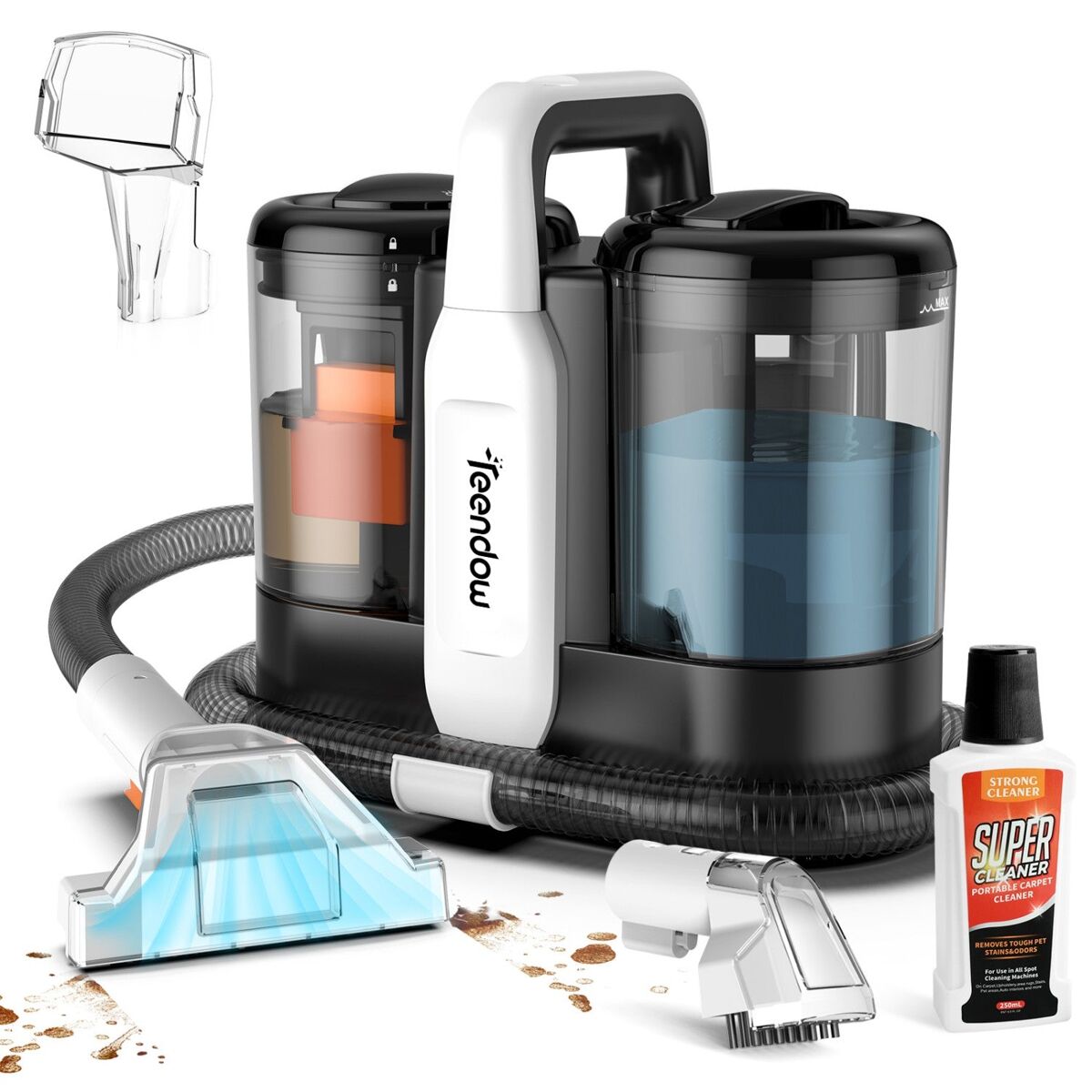 Aspirador de mão teendow c5 - 450w 11000pa 1500ml+800ml ruído 80db apenas 4kg silencioso e portátil - preto