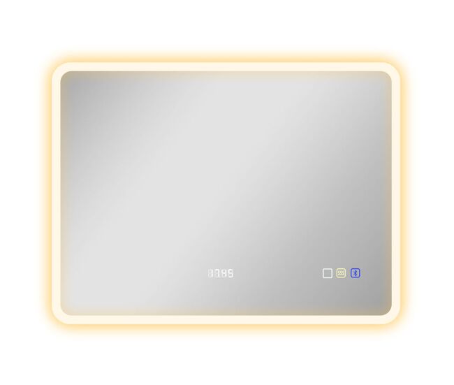 Homcom espelho de casa de banho com luz led 80x60 cm espelho de parede com bluetooth 3 cores de luz relógio digital função antiembaciamento função de