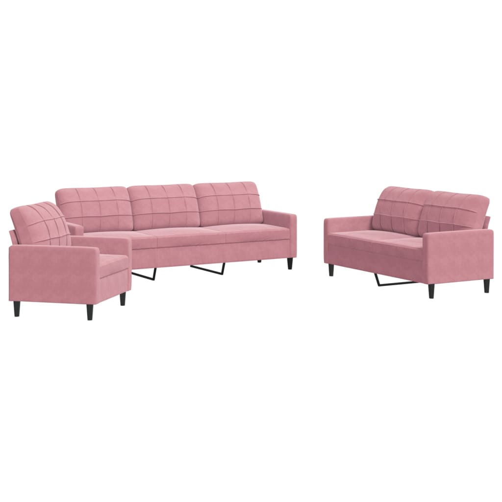 Vidaxl 3 pcs conjunto de sofás com almofadões veludo rosa