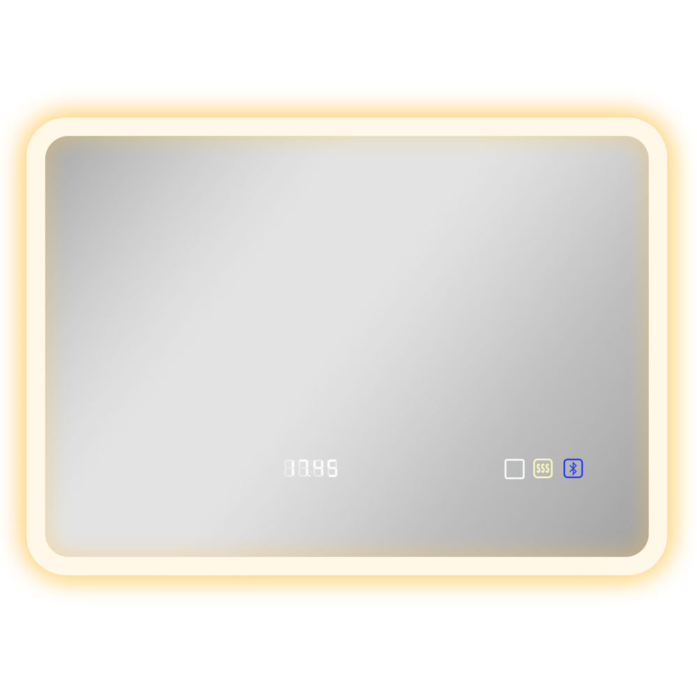 Homcom espelho de casa de banho com luz led bluetooth 70x50 cm, espelho de parede com 3 tons de luz, relógio digital, brilho ajustável, antivapor, memória, interruptor tátil, ip44