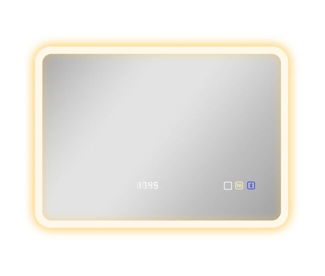 Homcom espelho de casa de banho com luz led bluetooth 70x50 cm, espelho de parede com 3 tons de luz, relógio digital, brilho ajustável, antivapor, memória, interruptor tátil, ip44