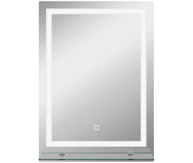 Kleankin espelho de casa de banho com luzes led 50x70 cm espelho para casa de banho com moldura de alumínio, interruptor tátil e prateleira de vidro