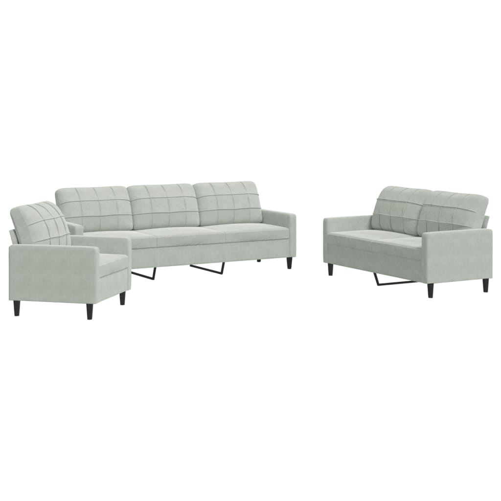 Vidaxl 3 pcs conjunto de sofás com almofadões veludo cinzento-claro