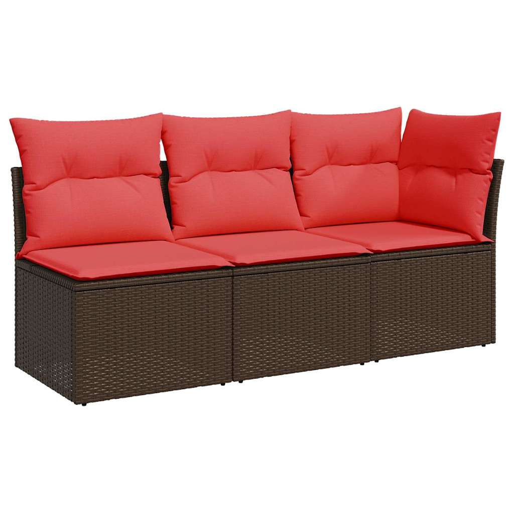 Vidaxl sofá de jardim com almofadas, 3 lugares, vime sintético marrom