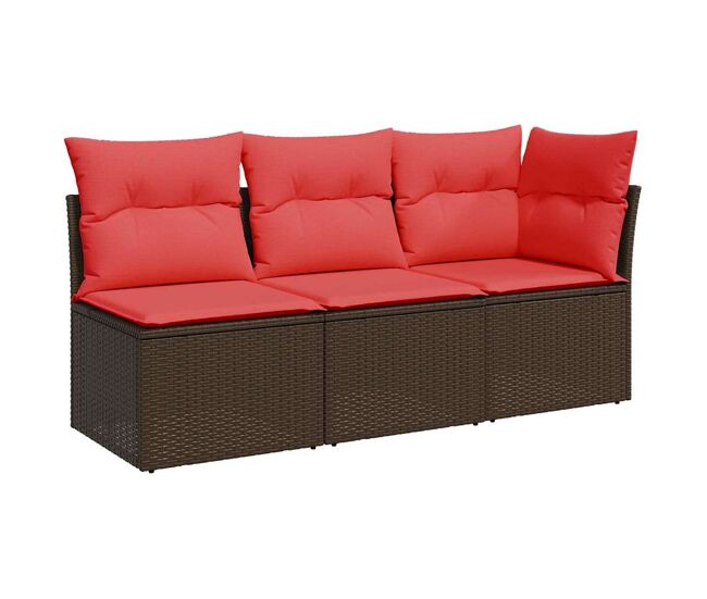 Vidaxl sofá de jardim com almofadas, 3 lugares, vime sintético marrom