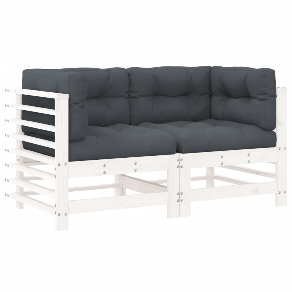 Vidaxl sofás de canto com almofadões 2 pcs pinho maciço branco