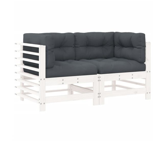 Vidaxl sofás de canto com almofadões 2 pcs pinho maciço branco