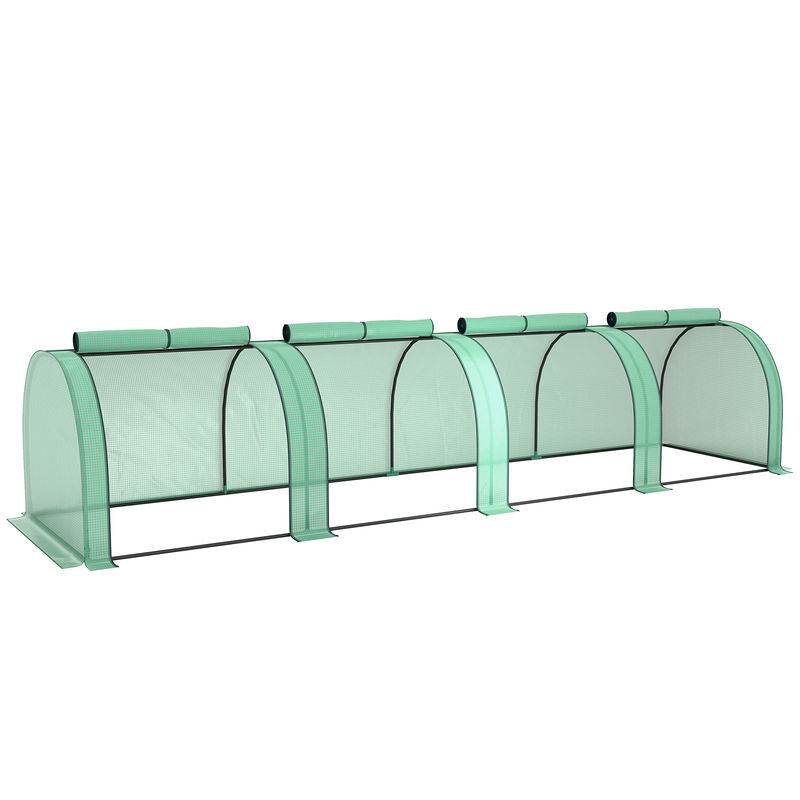 Outsunny estufa de jardim exterior 400x100x80 cm com 4 portas enroláveis e estrutura em aço para cultivo de plantas e flores verde