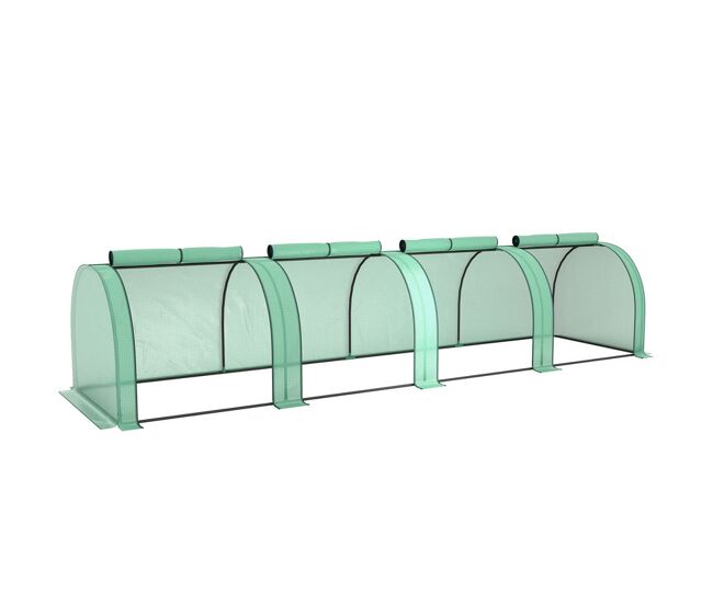 Outsunny estufa de jardim exterior 400x100x80 cm com 4 portas enroláveis e estrutura em aço para cultivo de plantas e flores verde