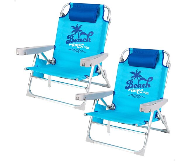 Aktive conjunto de 2 cadeiras de praia baixas dobráveis com várias posições, bleu beach time