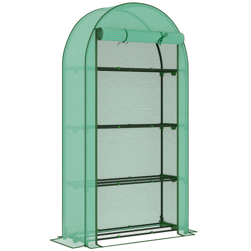 Outsunny estufa de exterior estufa pequena de 4 níveis com 4 étagères porta enrolável cobertura de pe e estrutura de acier para cultivos plantas flores 105x45x160 cm verde