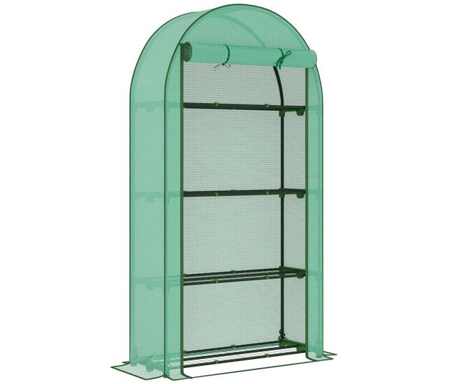 Outsunny estufa de exterior estufa pequena de 4 níveis com 4 étagères porta enrolável cobertura de pe e estrutura de acier para cultivos plantas flores 105x45x160 cm verde