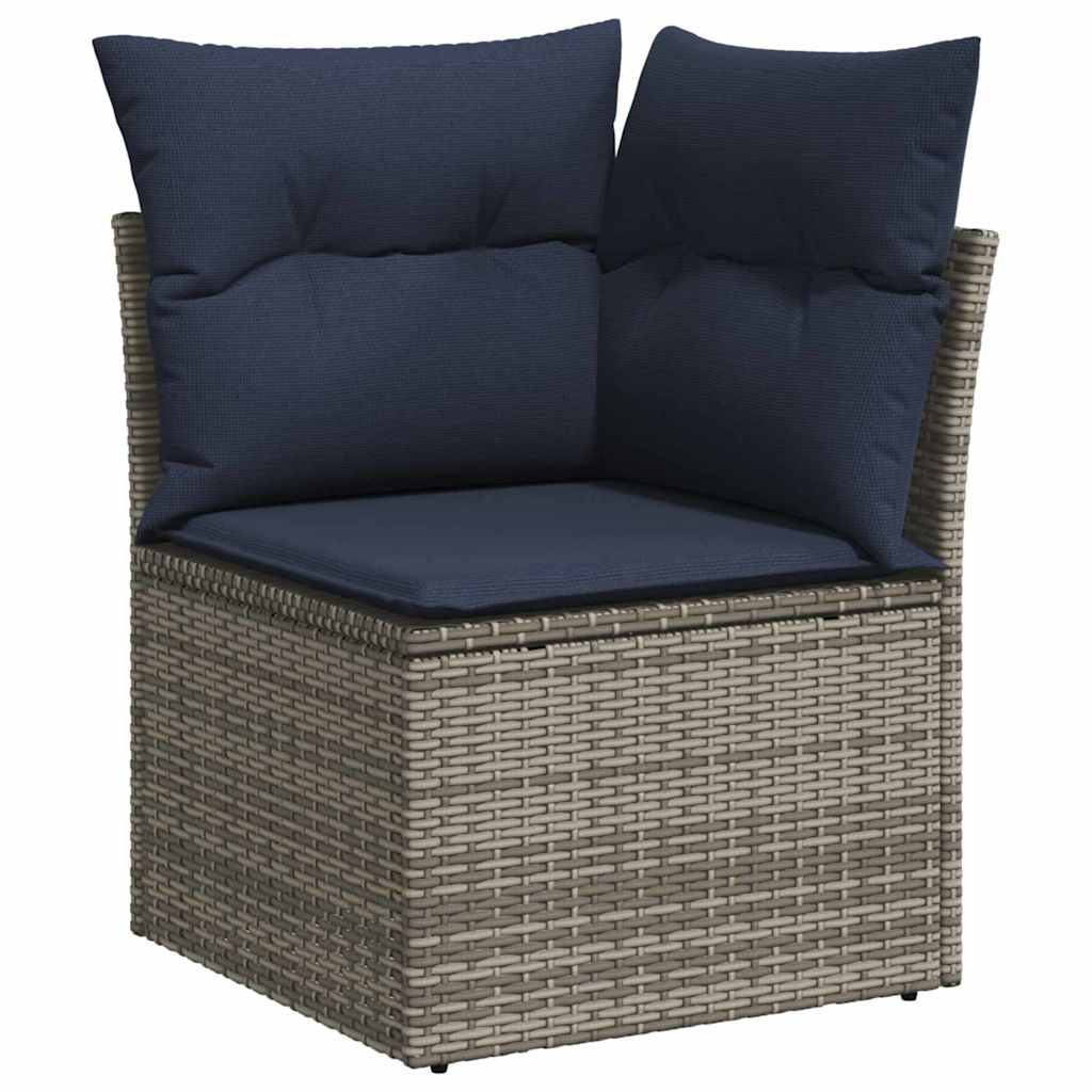 Vidaxl sofá de canto para jardim com almofadões vime pe cinzento