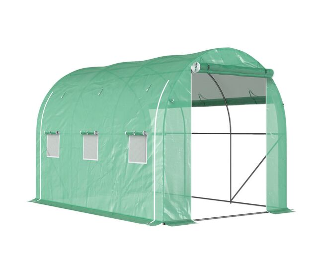 Outsunny estufa tipo túnel 296x196x200 cm estufa de jardim com 3 portas e 6 janelas enroláveis estufa com teto curvo para cultivo de plantas flores
