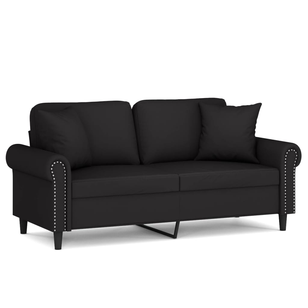 Sofá 2 lugares - sofá fixo c/ almofadas decorativas 140 cm veludo preto