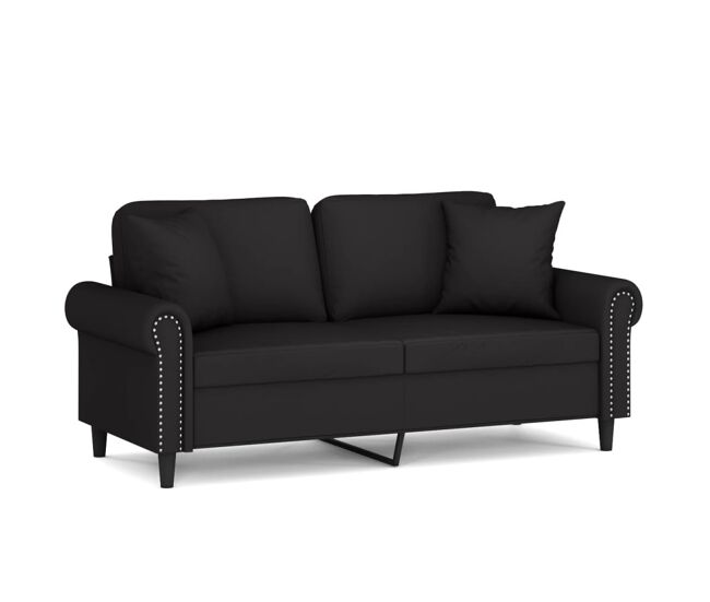Sofá 2 lugares - sofá fixo c/ almofadas decorativas 140 cm veludo preto