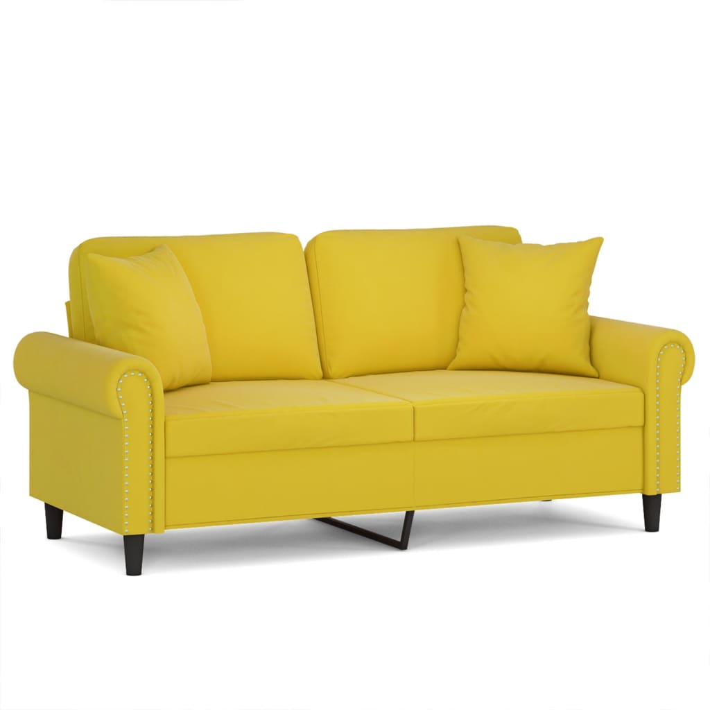 Sofá 2 lugares - sofá fixo c/ almofadas decorativas 140 cm veludo amarelo