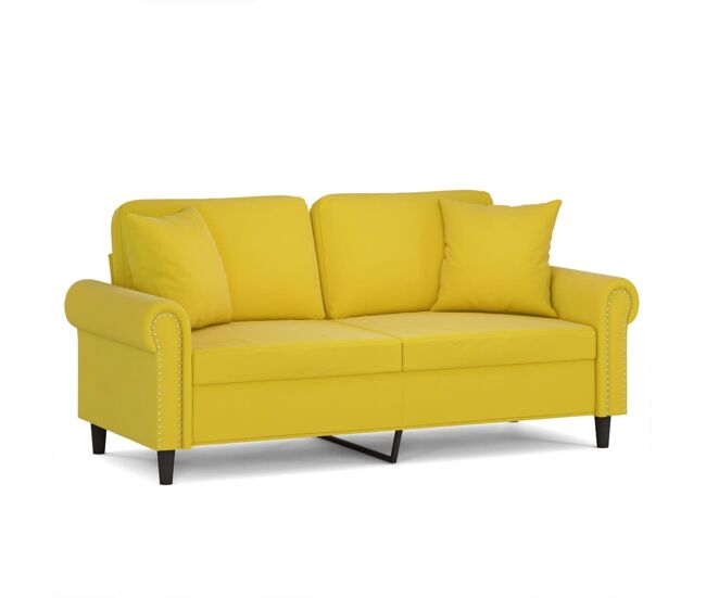 Sofá 2 lugares - sofá fixo c/ almofadas decorativas 140 cm veludo amarelo