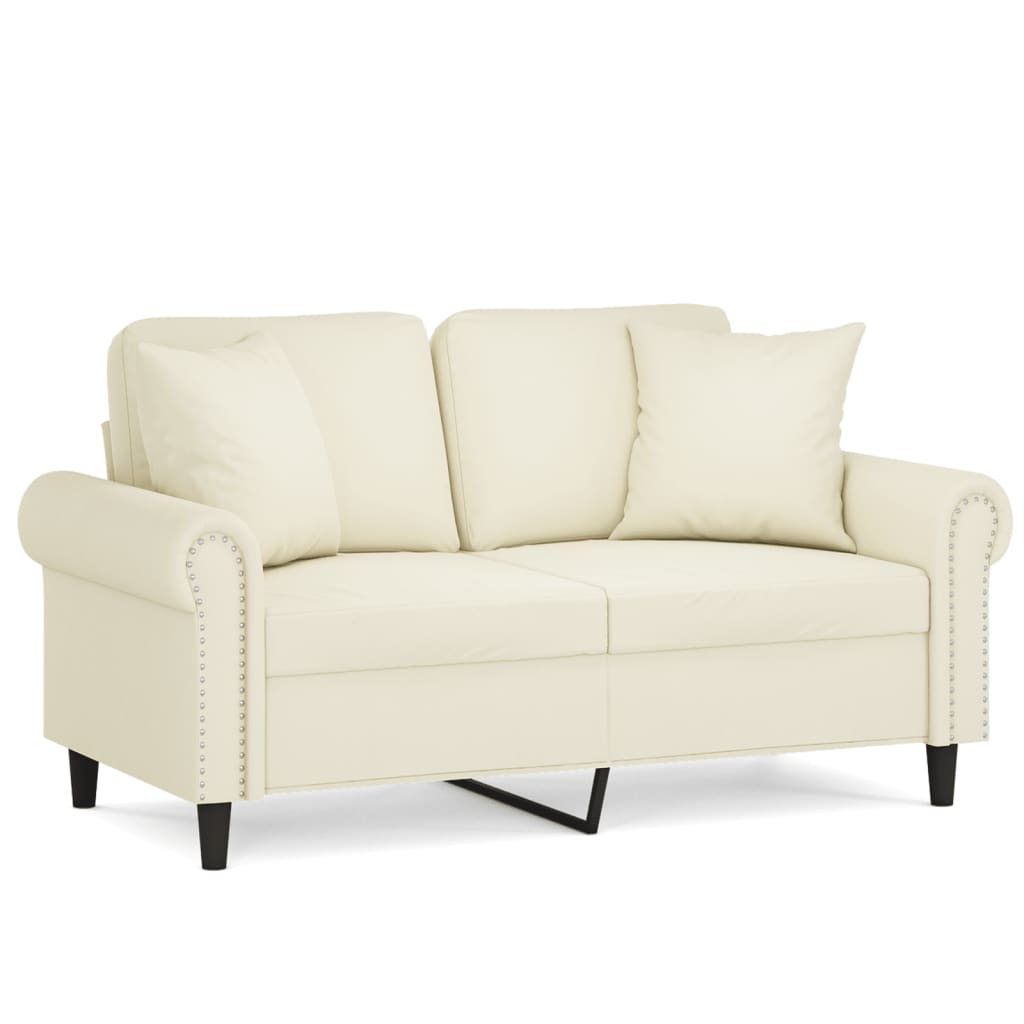 Sofá 2 lugares - sofá fixo c/ almofadas decorativas 120 cm veludo creme