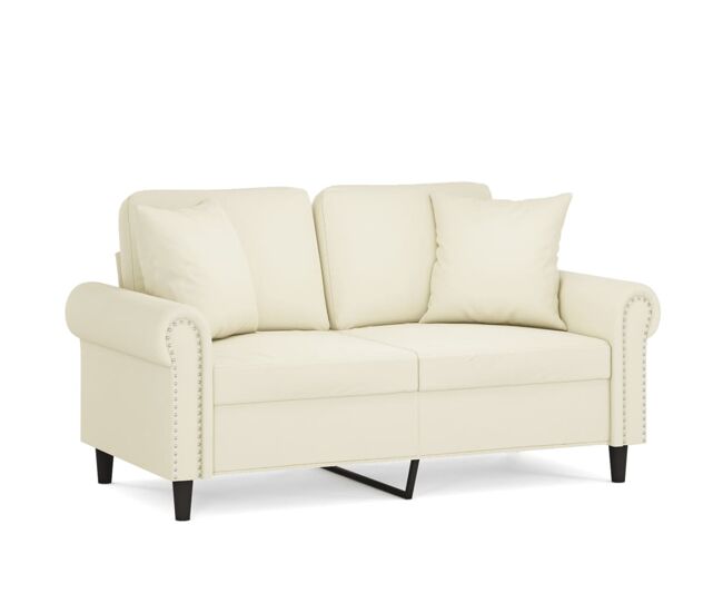 Sofá 2 lugares - sofá fixo c/ almofadas decorativas 120 cm veludo creme