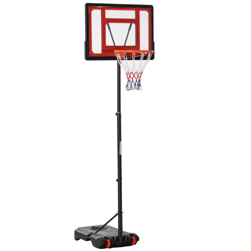 Homcom tabela de basquetebol ajustável de 160-210cm aro de basquetebol com suporte de aço base recarregável 2 rodas para crianças e adultos
