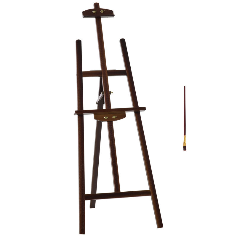 Homcom cavalete pintura de madeira cavalete de desenho estúdio inclinável 90° com suporte tripé e pincel 51,5x71,5x134,5cm marrom