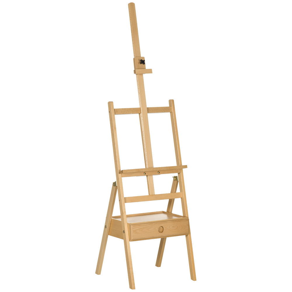 Vinsetto cavalete de pintura para telas de até 92 cm cavalete de madeira com gaveta e altura ajustável cavalete de pintura com estrutura em h 43,5x43x150-190 cm madeira