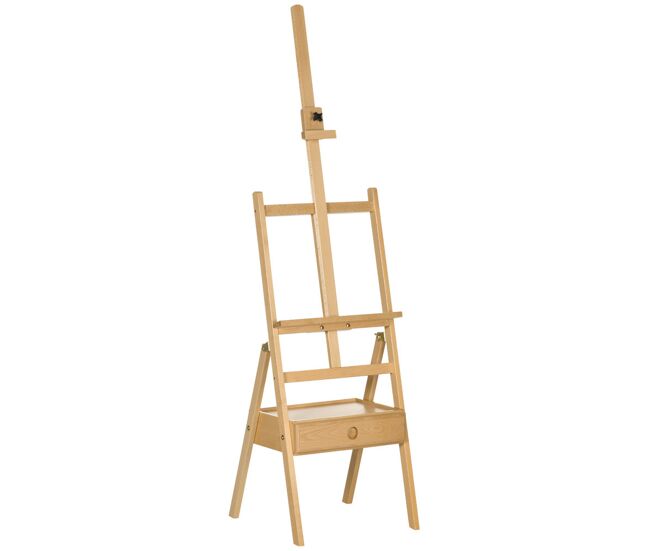 Vinsetto cavalete de pintura para telas de até 92 cm cavalete de madeira com gaveta e altura ajustável cavalete de pintura com estrutura em h 43,5x43x150-190 cm madeira