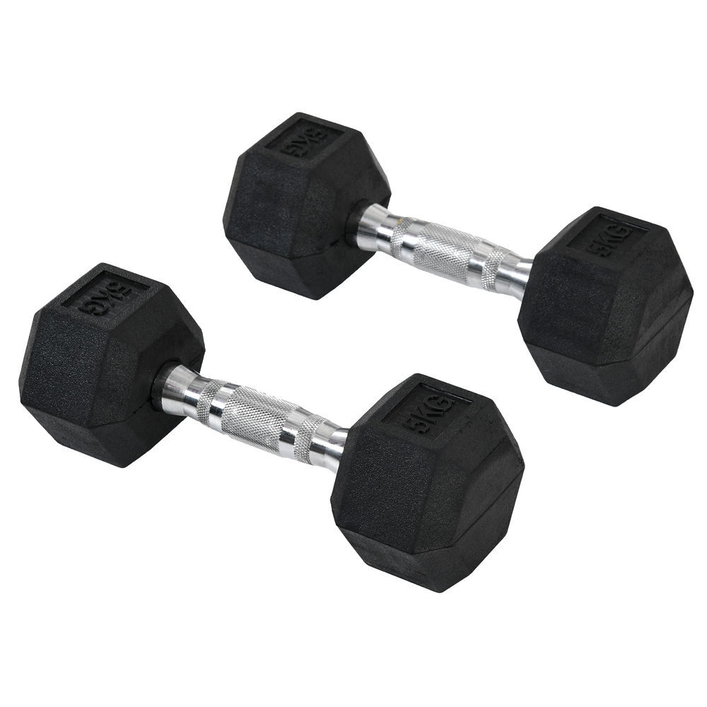 Homcom conjunto de halteres hexagonais 2 x 5 kg conjunto de pesos com barras de conexão kit de treino de fitness para ginásio em casa