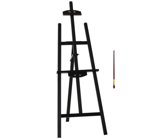 Homcom cavalete pintura de madeira cavalete de desenho estúdio inclinável 90° com suporte tripé e pincel 51,5x71,5x134,5cm preto