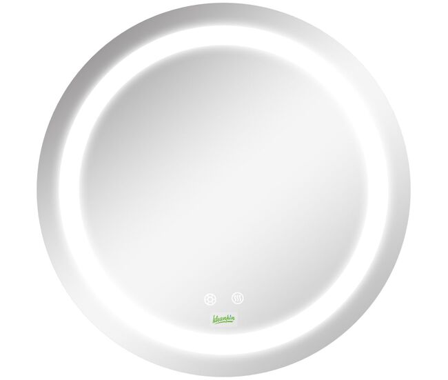 Kleankin espelho casa de banho com luz led ø50x4,6cm espelho redondo de parede com interruptor tátil 3 luzes ajustáveis função de memória e
