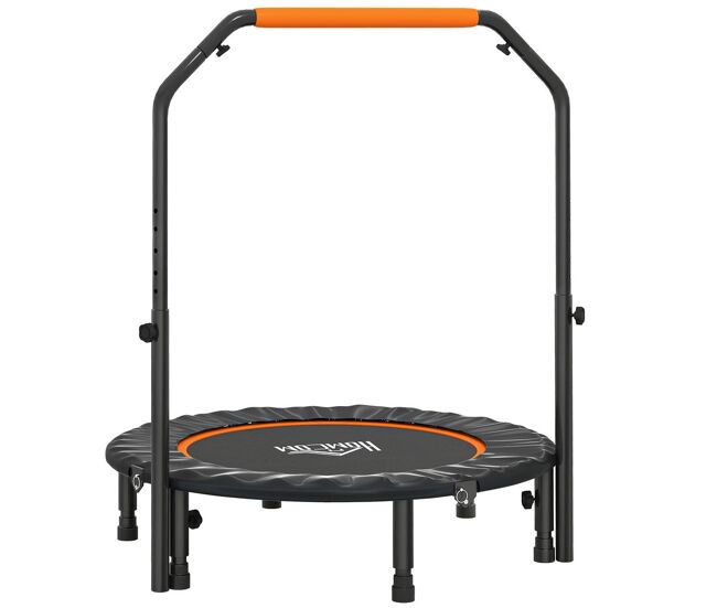 Homcom trampolim fitness ø102 trampolim dobrável com pega ajustável em 4 níveis estrutura de acier para treino de pernas corpo em casa escritório ginásio noir e orange