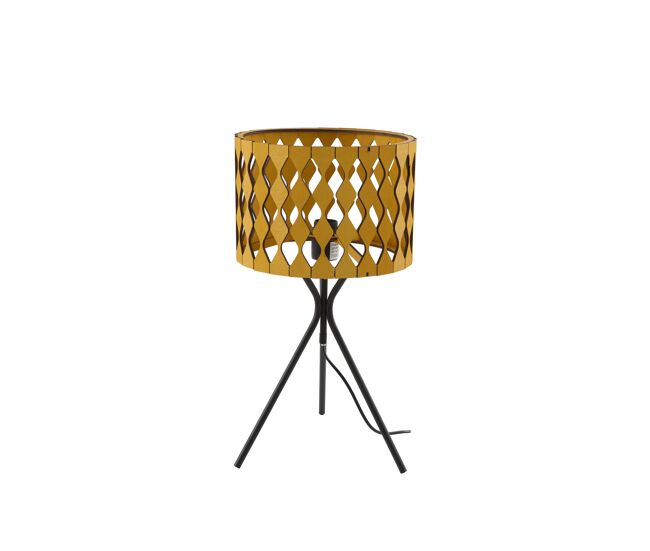 Candeeiro de mesa em contraplacado cor de mel e preto