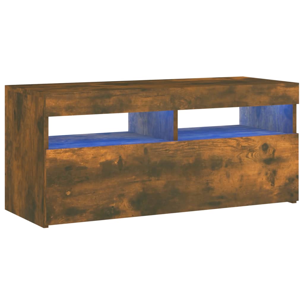 Móvel de tv - modulo de tv - armário de tv com luzes led 90x35x40 cm carvalho fumado
