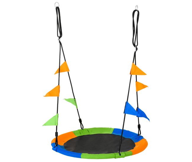 Outsunny baloiço de jardim com altura ajustável com cordas e bandeiras para crianças e adultos carga 80 kg interior e exterior ø100x180 cm