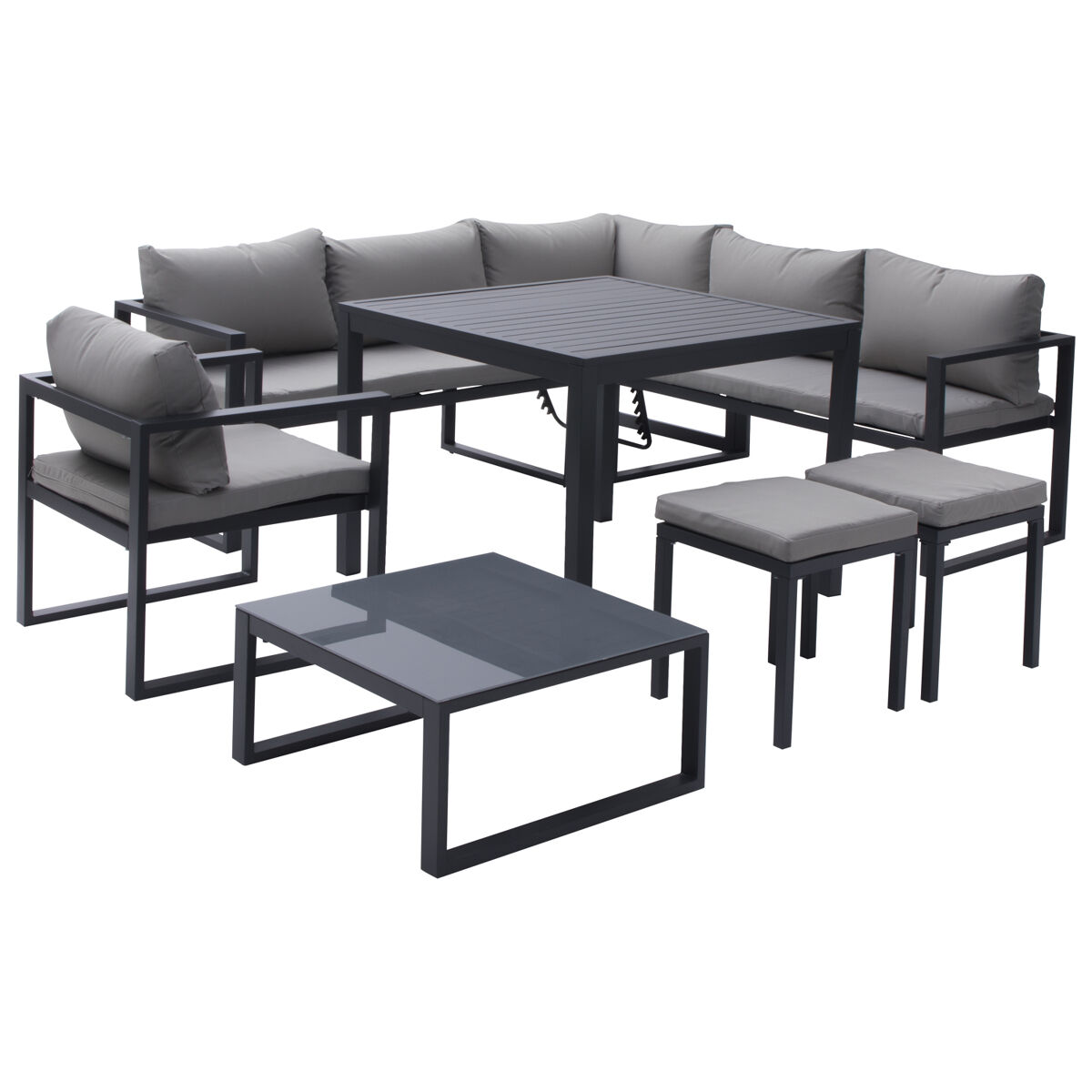 Ibiza conjunto de mobiliário modular de jardim em tecido cinza com 7 lugares - antracite de alumínio