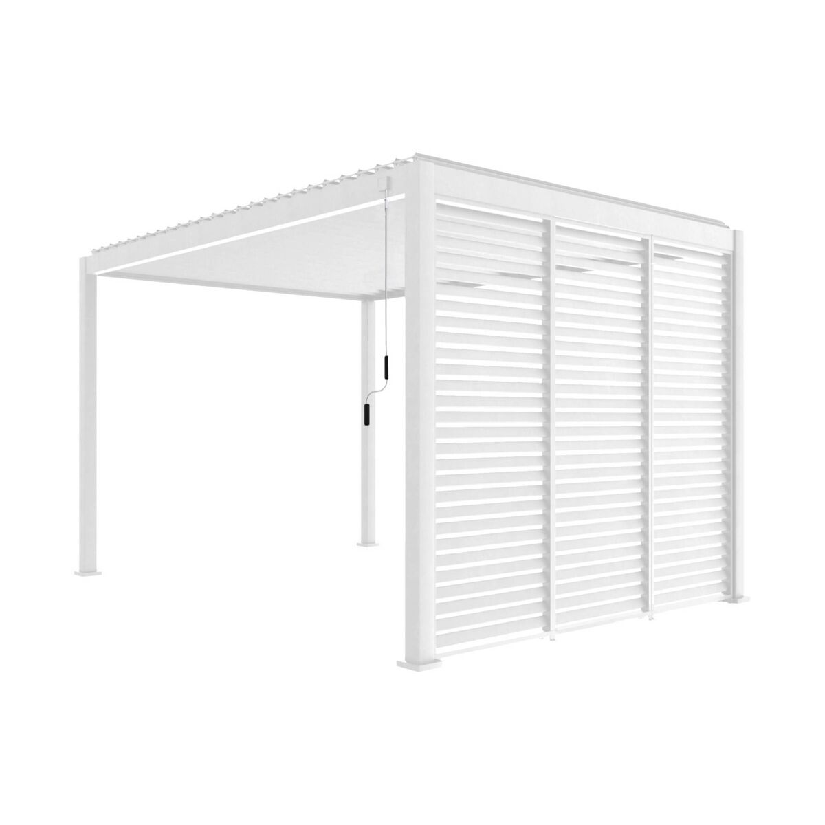 Pérgola bioclimática 3x4m de alumínio + 3 persianas de 100cm , triomphe 3x4m + acessórios, branco, 400x300x250 cm
