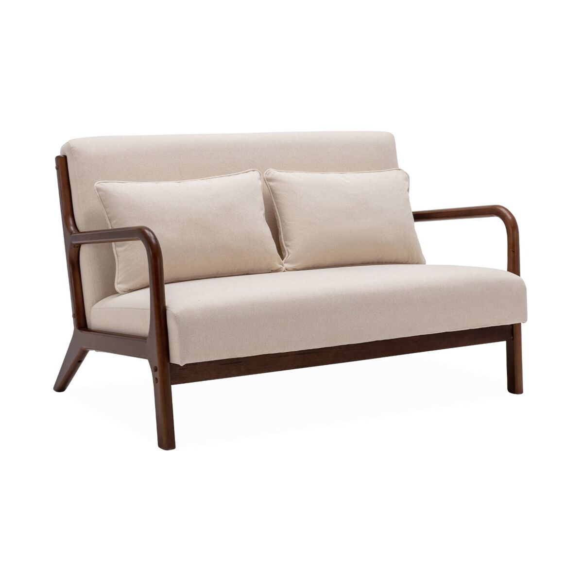 Banco escandinavo de 2 lugares em madeira de hevea, lorens, beige, 124x83x77 cm