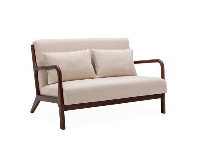 Banco escandinavo de 2 lugares em madeira de hevea, lorens, beige, 124x83x77 cm