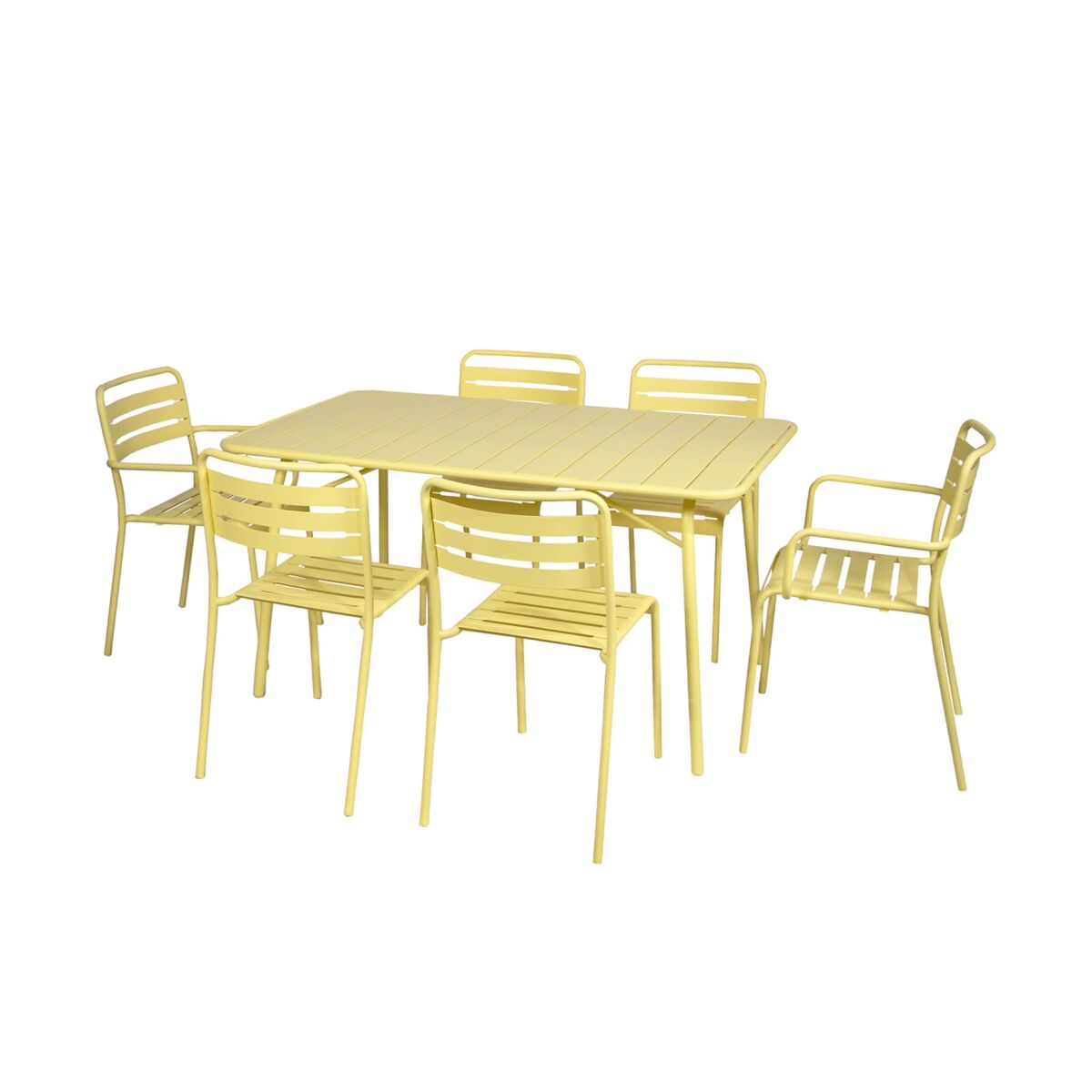 Mesa de jardim dobrável de metal 2 poltronas 4 cadeiras, amelia, jaune, 141.2x80x72.5 cm