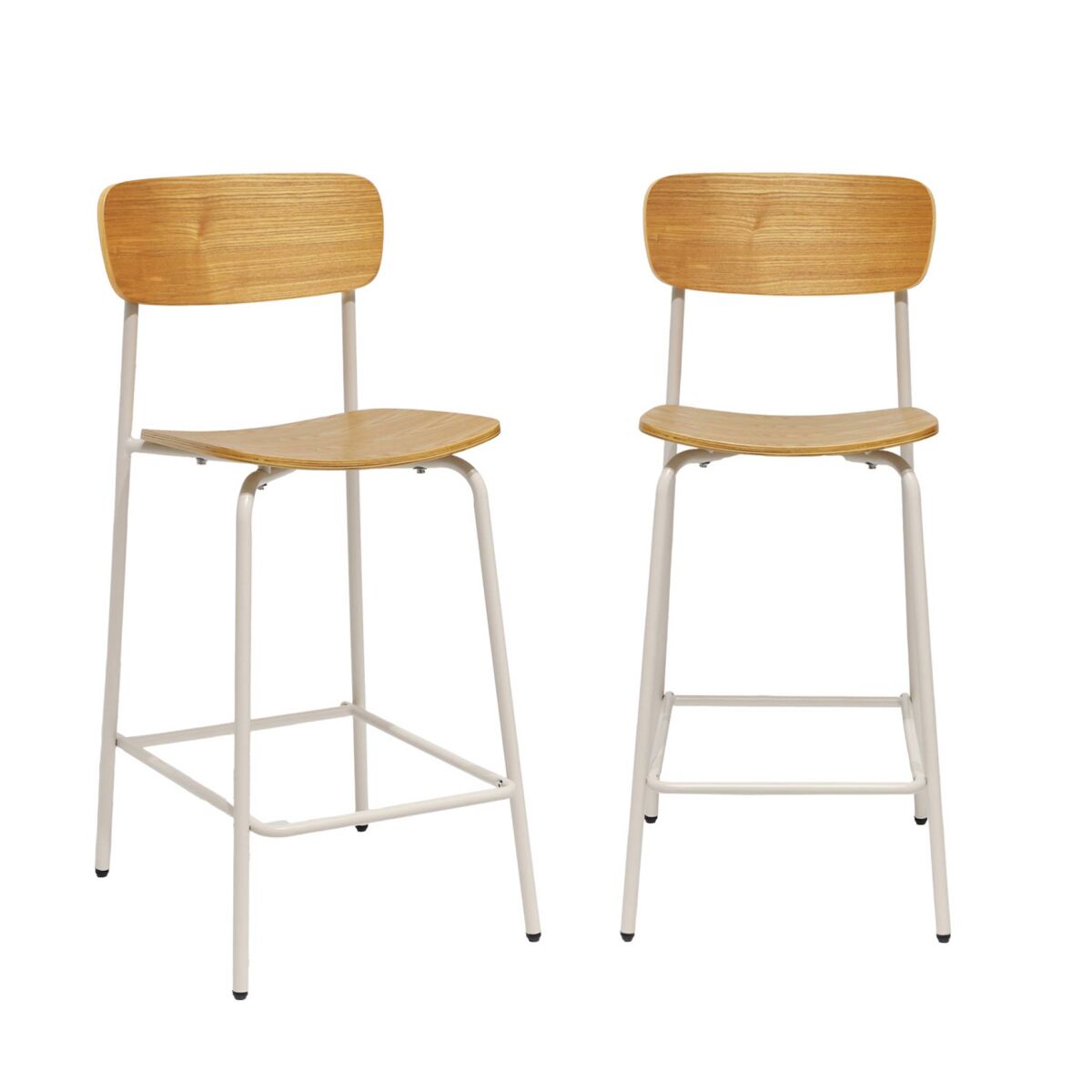 Banco alto de cozinha compensado e folheado de madeira, set de 2 , toby, beige, 42.5x50x94 cm
