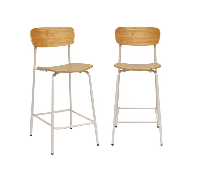 Banco alto de cozinha compensado e folheado de madeira, set de 2 , toby, beige, 42.5x50x94 cm