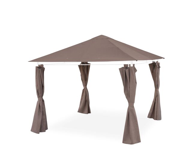 Dossel e cortinas para o caramanchão, elusa 3x3m, cobertura de telhado + cortinas para pérgola elusa, taupe, 299x299x183 cm