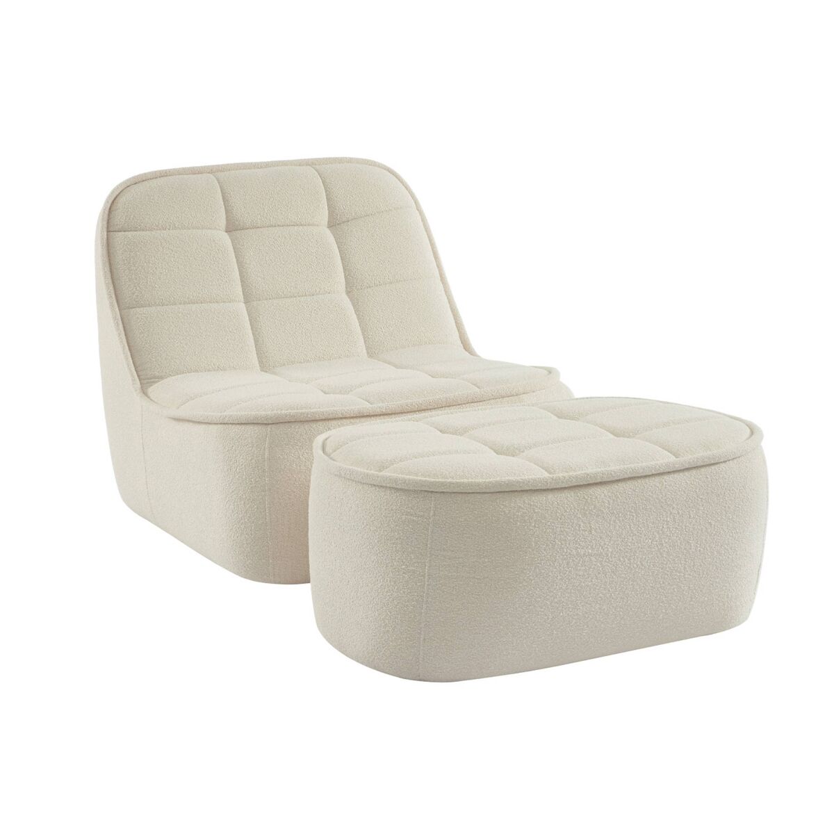 Cadeirão boucle texturizada 1 lugar + descanso para pés, boni, branco sujo, 93x104x85 cm
