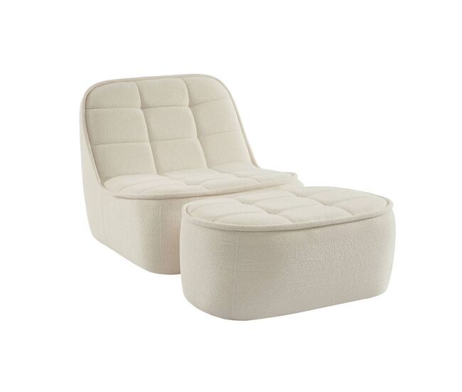 Cadeirão boucle texturizada 1 lugar + descanso para pés, boni, branco sujo, 93x104x85 cm
