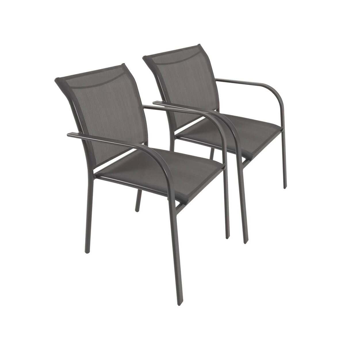 Cadeira de jardim em alumínio e textileno, set de 2, milena, antracite, 84x62x55.5 cm