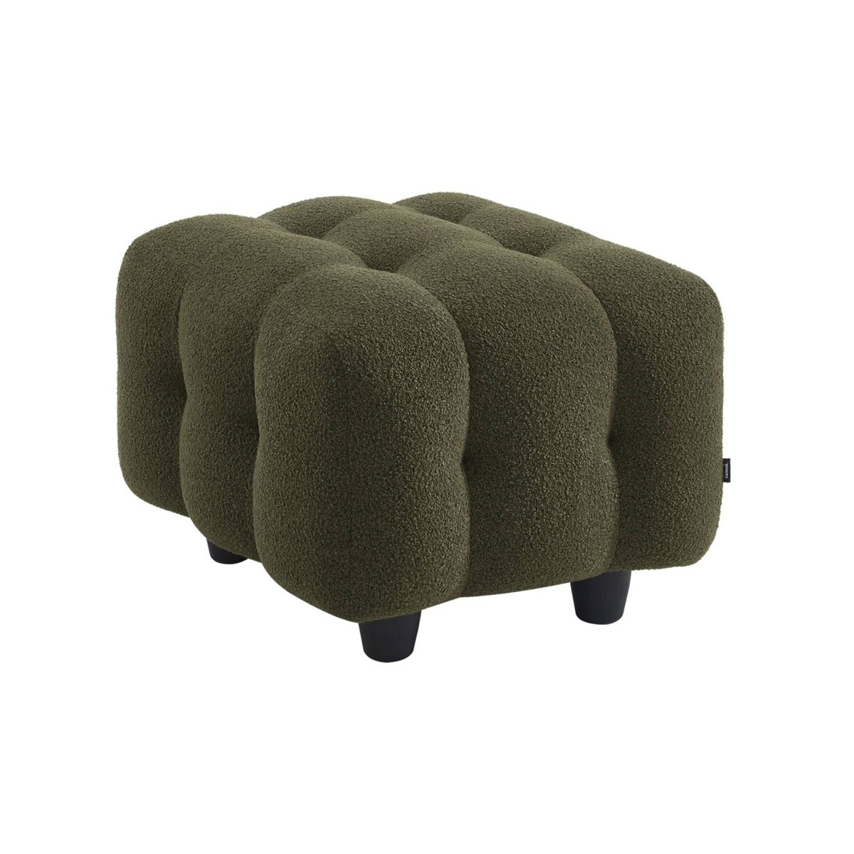 Pouf, banquinho boucle texturada para sofá 2 lugares, leon boucle, verde caqui, 69x59x48 cm