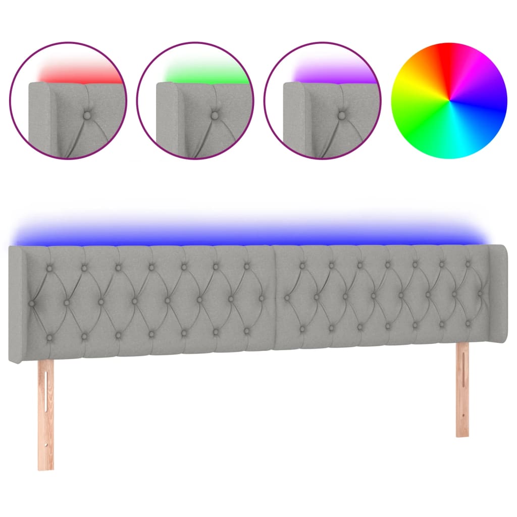 Vidaxl cabeceira cama c/ luzes led tecido 183x16x78/88 cm cinza-claro